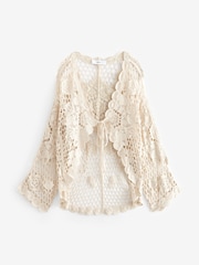Cream Long Sleeve Crochet Cardigan - Image 6 of 6