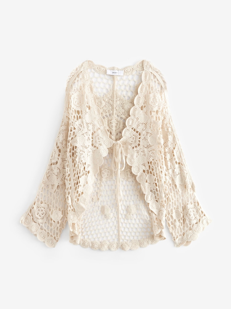 Cream Long Sleeve Crochet Cardigan - Image 6 of 6