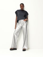Charcoal Grey Sparkle 100% Cotton Sparkle Stud Ruffle Sleeve T-Shirt - Image 2 of 7
