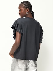 Charcoal Grey Sparkle 100% Cotton Sparkle Stud Ruffle Sleeve T-Shirt - Image 4 of 7