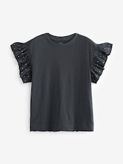 Charcoal Grey Sparkle 100% Cotton Sparkle Stud Ruffle Sleeve T-Shirt - Image 6 of 7