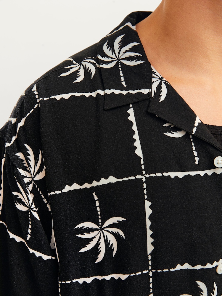 JACK & JONES Black Palm Print Resort Summer Short Sleeve Shirt - Image 2 of 7