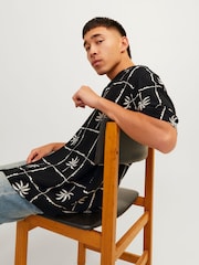 JACK & JONES Black Palm Print Resort Summer Short Sleeve Shirt - Image 3 of 7