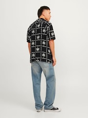 JACK & JONES Black Palm Print Resort Summer Short Sleeve Shirt - Image 4 of 7