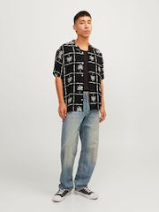 JACK & JONES Black Palm Print Resort Summer Short Sleeve Shirt - Image 6 of 7
