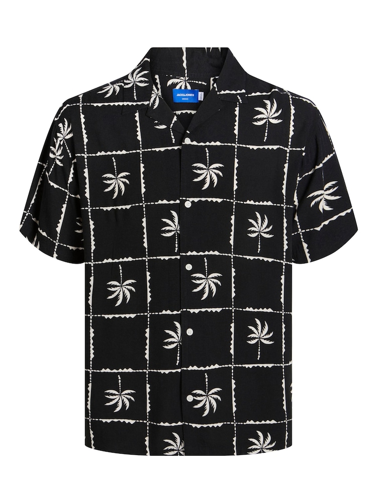 JACK & JONES Black Palm Print Resort Summer Short Sleeve Shirt - Image 7 of 7