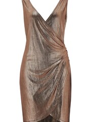 Pour Moi Gold Metallic Lamé Wrapover Scoop Back Mini Dress - Image 4 of 5