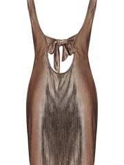 Pour Moi Gold Metallic Lamé Wrapover Scoop Back Mini Dress - Image 5 of 5