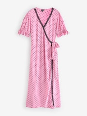 Pour Moi Pink Laney Lace Trim Woven Wrap Midi Dress - Image 3 of 5
