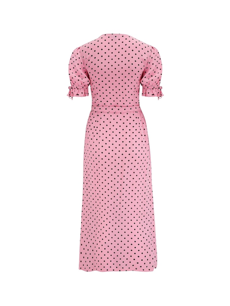 Pour Moi Pink Laney Lace Trim Woven Wrap Midi Dress - Image 5 of 5