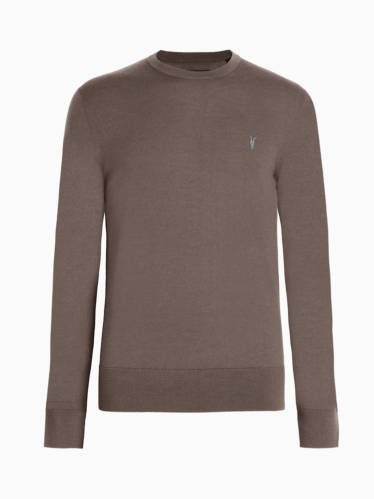 AllSaints Brown Mode Merino Crew Jumper - Image 6 of 6