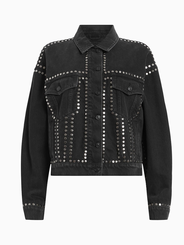 AllSaints Black Bella Stud Denim Jacket - Image 10 of 10