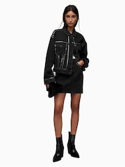 AllSaints Black Bella Stud Denim Jacket - Image 3 of 10