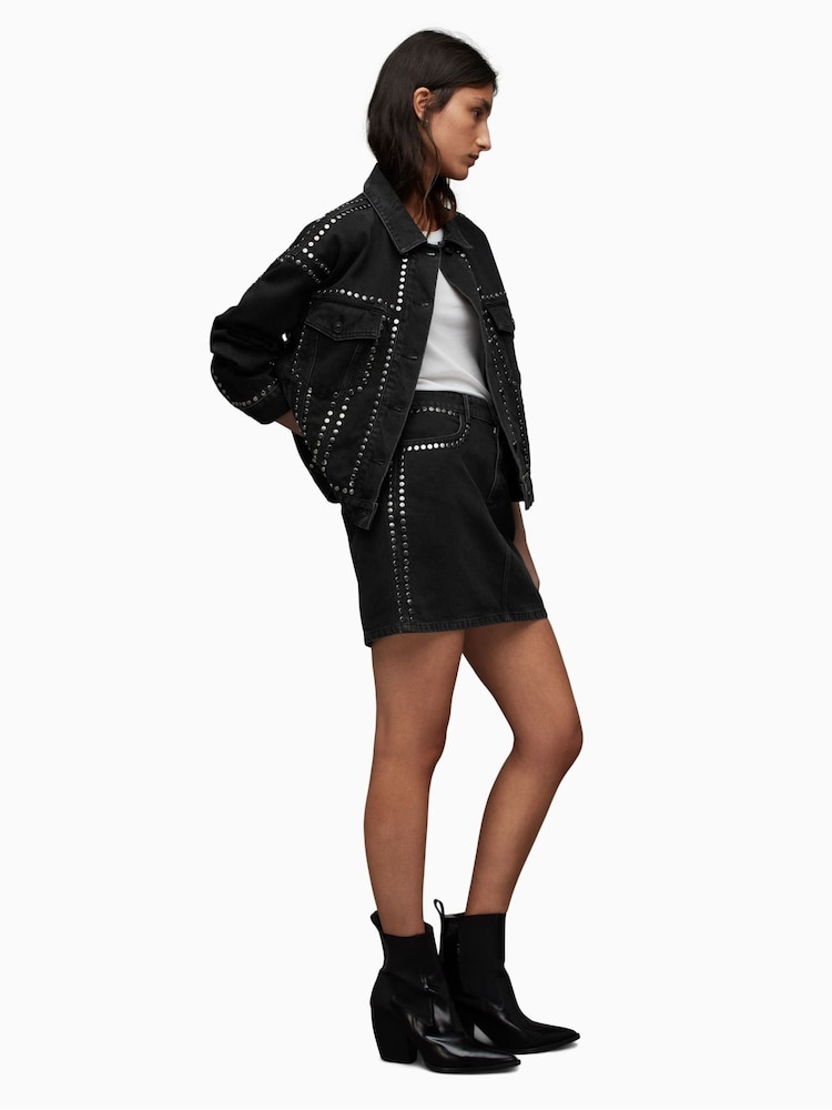 AllSaints Black Bella Stud Denim Jacket - Image 5 of 10