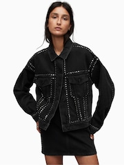AllSaints Black Bella Stud Denim Jacket - Image 6 of 10