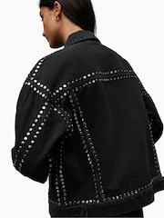 AllSaints Black Bella Stud Denim Jacket - Image 7 of 10