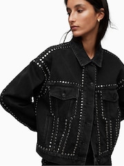 AllSaints Black Bella Stud Denim Jacket - Image 9 of 10