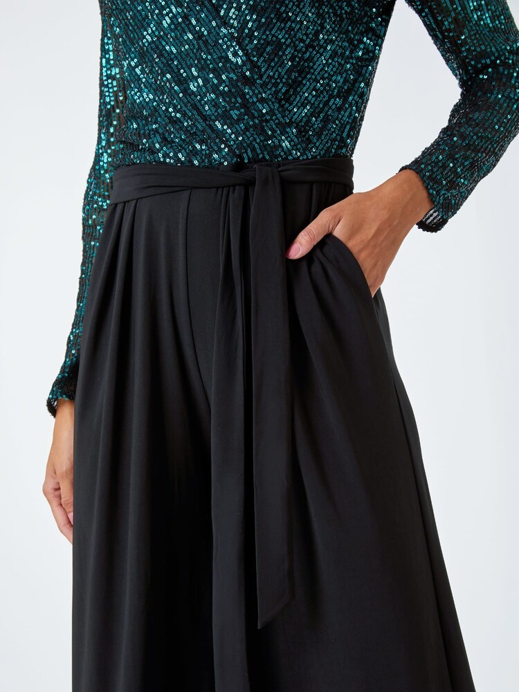 Roman Green Sequin Stretch Wide Leg Jumpsuit - Image 5 of 5