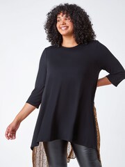 Roman Metallic Curve Animal Chiffon Back Stretch Top - Image 1 of 5