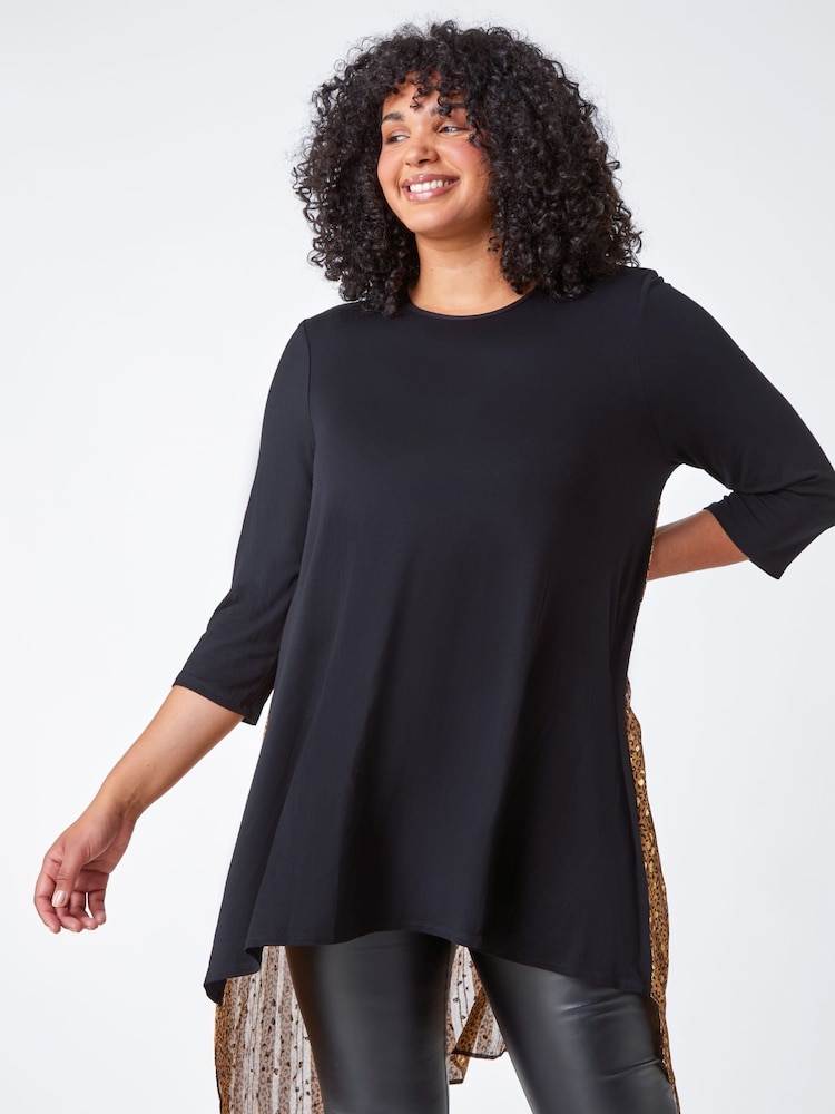 Roman Metallic Curve Animal Chiffon Back Stretch Top - Image 1 of 5