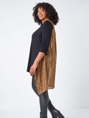 Roman Metallic Curve Animal Chiffon Back Stretch Top - Image 2 of 5