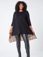 Roman Metallic Curve Animal Chiffon Back Stretch Top - Image 3 of 5