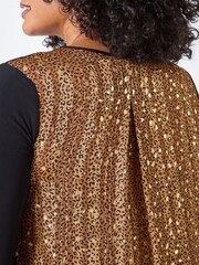 Roman Metallic Curve Animal Chiffon Back Stretch Top - Image 4 of 5