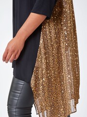Roman Metallic Curve Animal Chiffon Back Stretch Top - Image 5 of 5