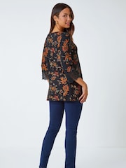 Roman Black Paisley Lace Trim Stretch Top - Image 2 of 5