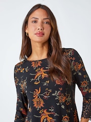 Roman Black Paisley Lace Trim Stretch Top - Image 4 of 5