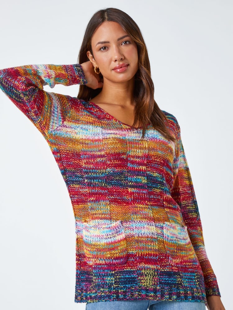 Roman Brown Pocket Detail Mixed Yarn Jumper - Image 1 of 5