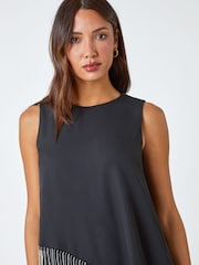 Roman Black Diamante Trim Asymmetric Overlay Dress - Image 4 of 5