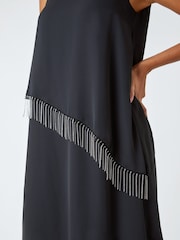 Roman Black Diamante Trim Asymmetric Overlay Dress - Image 5 of 5