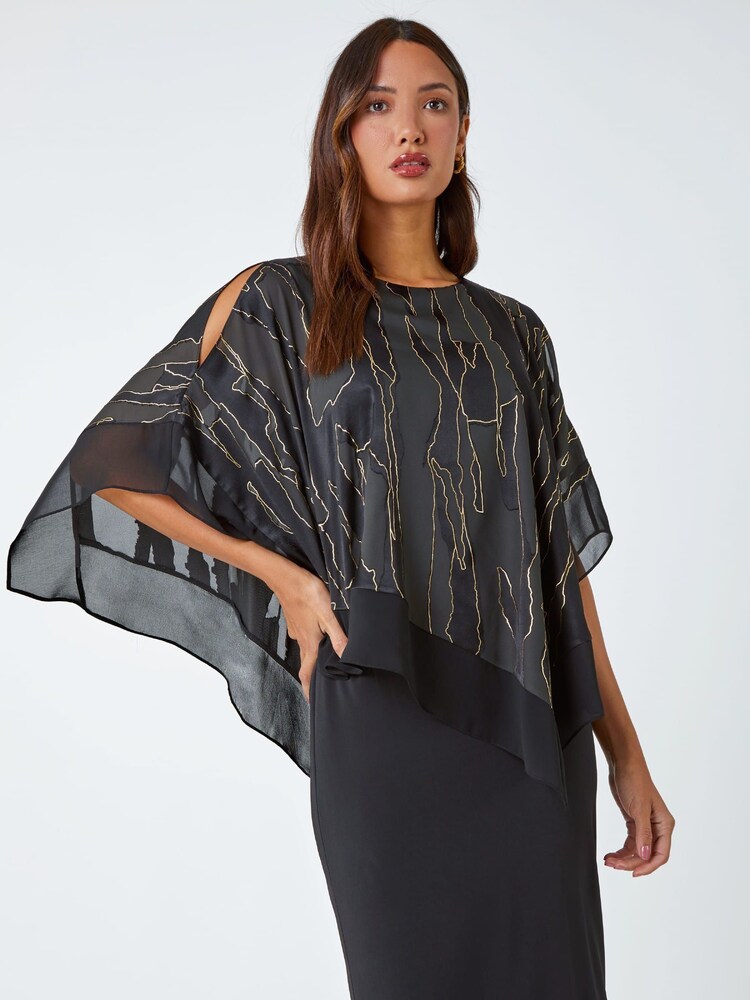 Roman Black Burnout Foil Overlay Stretch Dress - Image 1 of 5