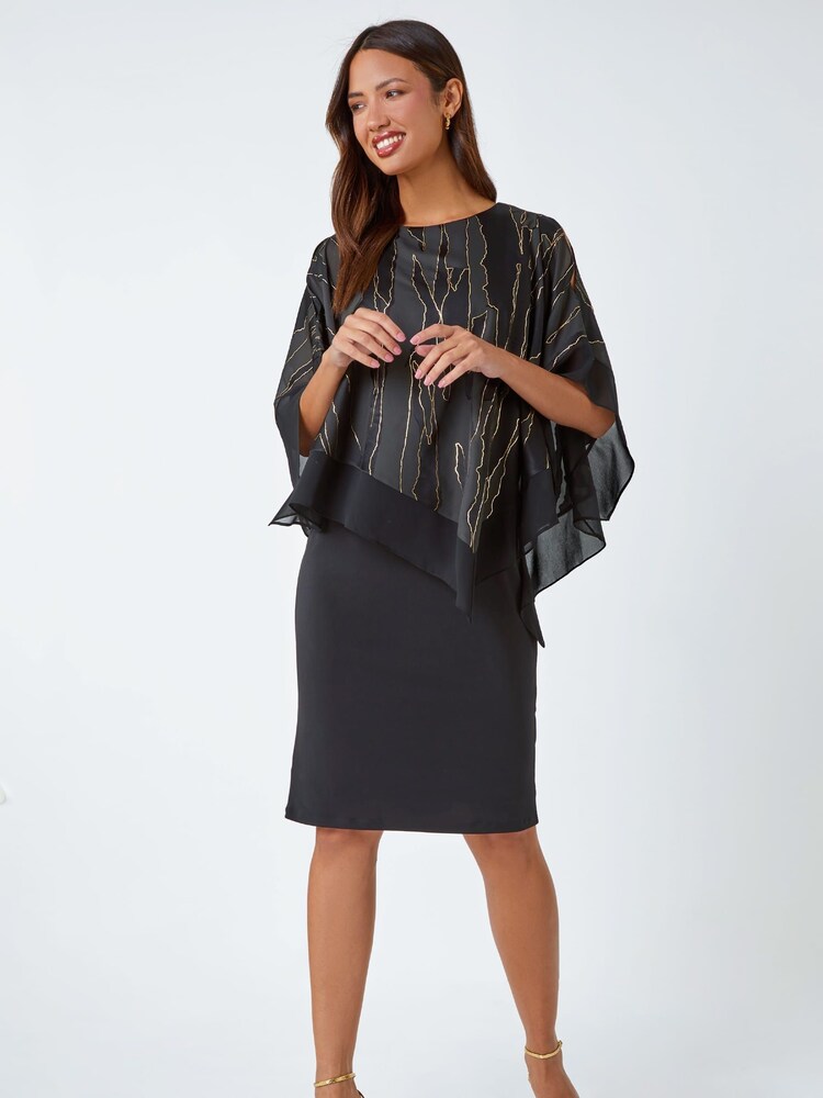 Roman Black Burnout Foil Overlay Stretch Dress - Image 2 of 5