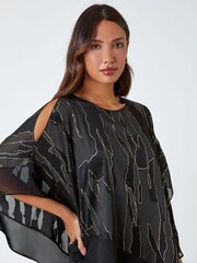 Roman Black Burnout Foil Overlay Stretch Dress - Image 4 of 5