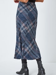 Roman Blue Panelled Check Print Midi Stretch Skirt - Image 2 of 5