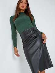 Roman Black Faux Leather Ruched Wrap Skirt - Image 4 of 5