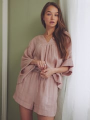 Pink Linen Shorts Set - Image 1 of 9