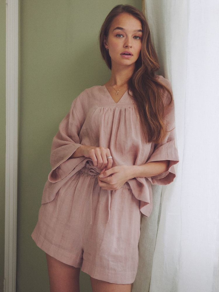 Pink Linen Shorts Set - Image 1 of 9