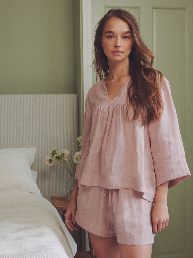 Pink Linen Shorts Set - Image 2 of 9