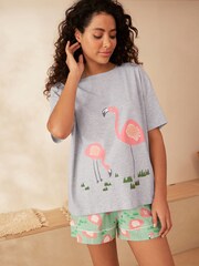 Sage Green Scion at Next Flamingo Short Set Pyjamas - Image 1 of 9