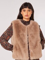 Apricot Brown Elegant Faux Fur Crop Gilet - Image 1 of 5
