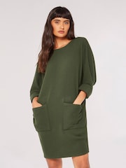 Apricot Green Contrast Rib Cocoon Dress - Image 1 of 4