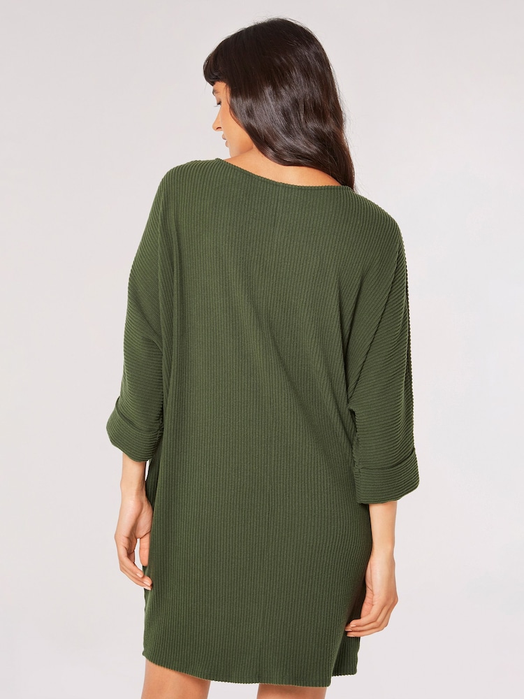 Apricot Green Contrast Rib Cocoon Dress - Image 2 of 4