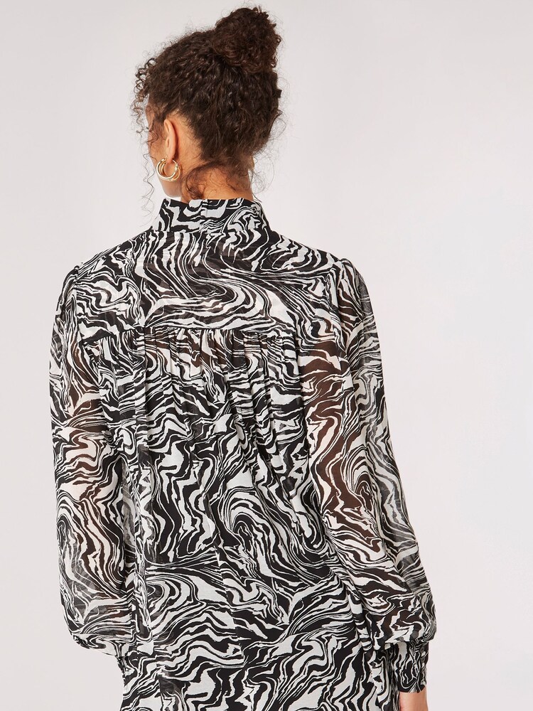 Apricot Black Pussybow Painterly Marble Blouse - Image 2 of 5