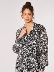 Apricot Black Pussybow Painterly Marble Blouse - Image 3 of 5