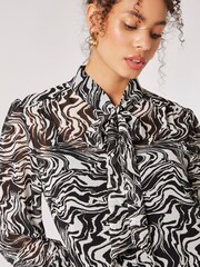Apricot Black Pussybow Painterly Marble Blouse - Image 5 of 5