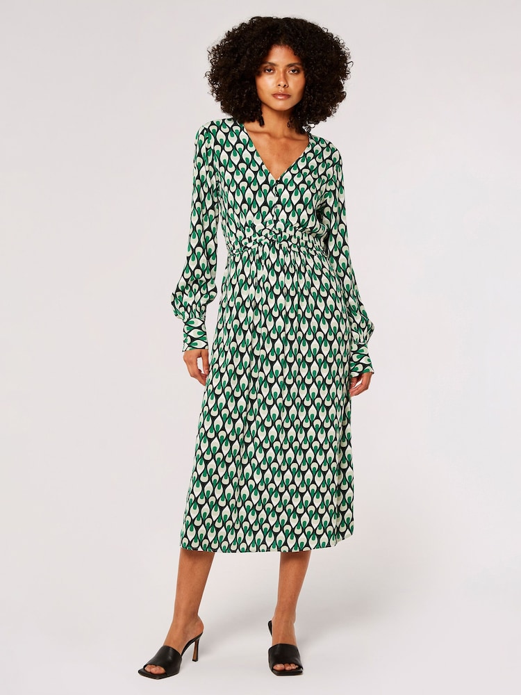 Apricot Green Teardrop Long Sleeve Midaxi Dress - Image 1 of 5