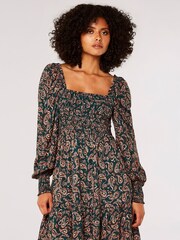 Apricot Green Painterly Short Puff Sleeve Dress - Image 1 of 4